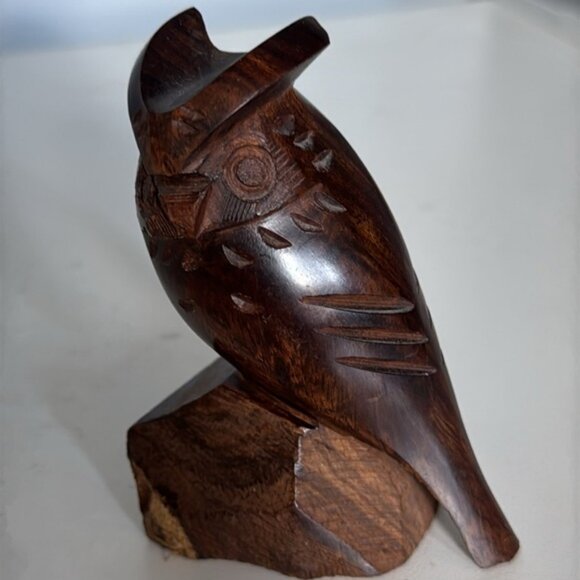 Vintage Ironwood Carved Owl Sculpture Approx 4” Tall - Picture 3 of 11